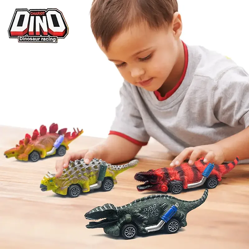 6-Piece Prehistoric Creature Friction Powered Mini Car Toy Set, Includes Realistic Models of Armored Herbivore, King of Dinosaur