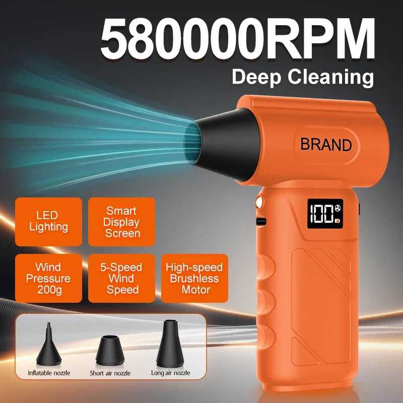 

580000RPM Mini Air Blower 5 Gear Adjustable Turbo Jet Fan Electric Air Duster With Led Lighting Battery Display