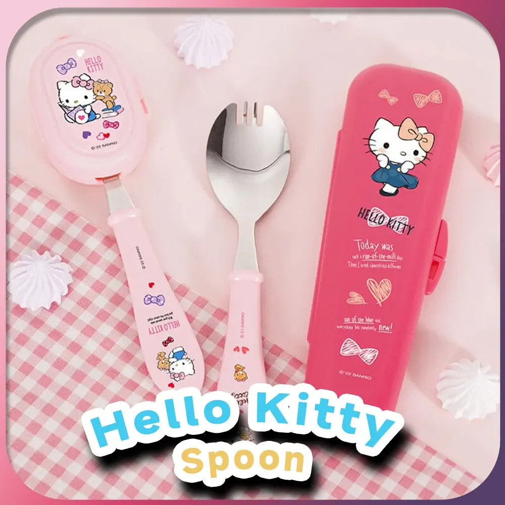 

Милая ложка «Hello Kitty» Sanrio аниме портативная из нержавеющей стали 316 вилка для детей