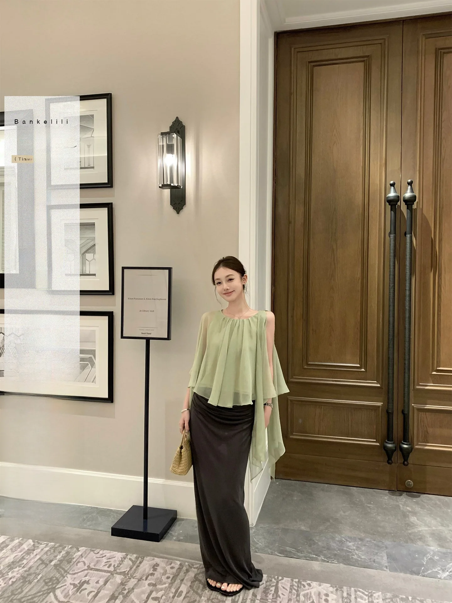 

Bankelili Chestnut Cocoa Dry Crepe Silk Tulle Dance Fish Tail Skirt Top Set Casual Loose Fit Polyester Spring Youth Wome...