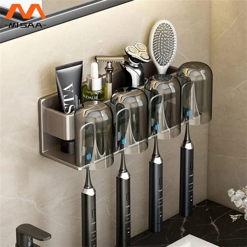 Storage Rack Install Securely Hanging Storage Space Aluminum No Need To Punch Holes Toothbrush Rack Tooth Storage Popular Colors