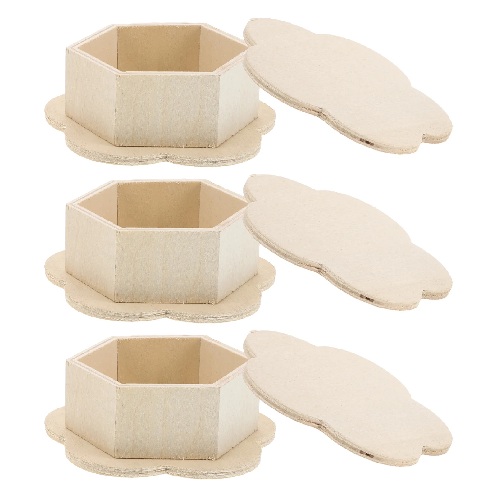 

3pcs Hexagon Storage Boxes Unfinished Natural Pine Wood Diy Craft Organizer Lid Multifunctional Jewelry Accessories Home Office