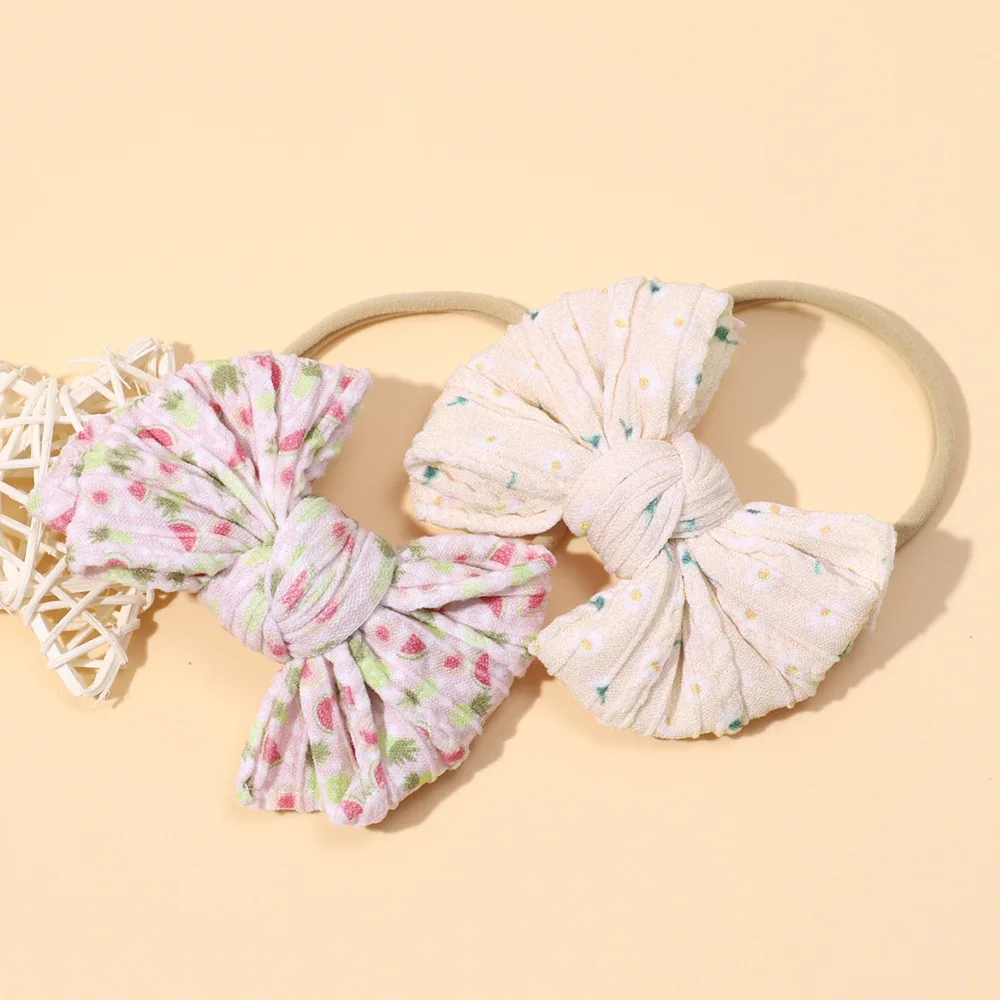 Wholesale 3.1 Inch 13Pcs/Lot Sweet Printed Nylon Bow Hairband Baby Girls Hair Roap Bowknot Headbands Kids Hair Accessories