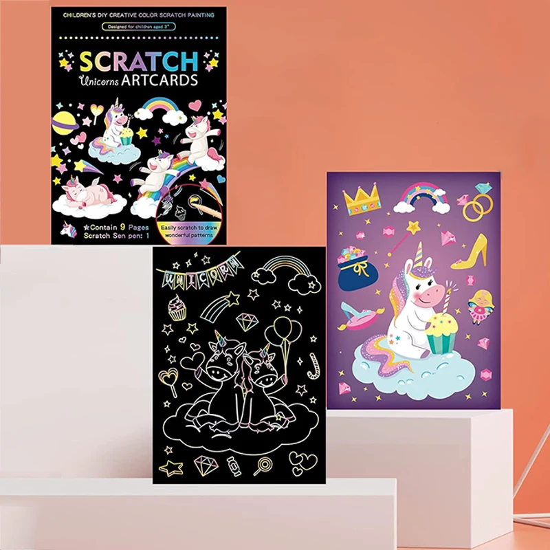 Cartoon Drawing Book Scratch Painting Set Colorful Card DIY School Teaching Incentive Supplies Art Supplies Birthday Gifts TMZ
