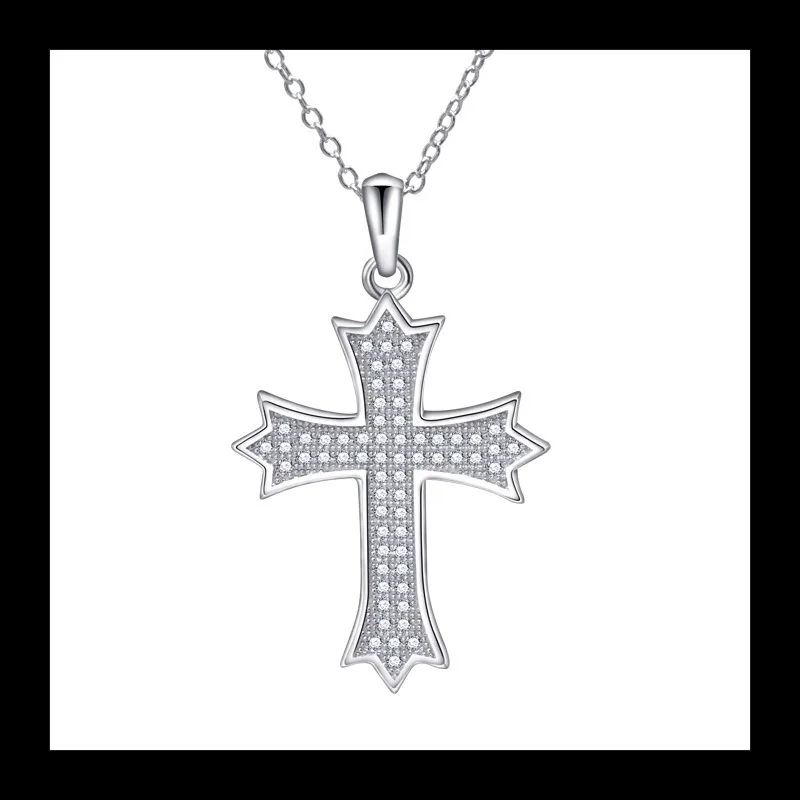 AliExpress حار بيع S925 فضة الاتجاه الصليب قلادة الفرنسية العادية كامل الماس السيدات قلادة