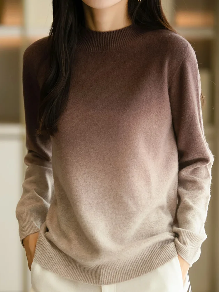 Sweater Rajut Wanita Warna Hangat Musim Gugur Musim Dingin, Model Longgar dan Nyaman, Kerah Tinggi, Trendi