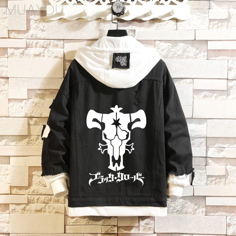 

Men Menim Jacket Black Clover Hoodies Costume Jean Jacket Asta Cosplay Denim Coats Printed Harajuku Black Sweatshirt Oversized