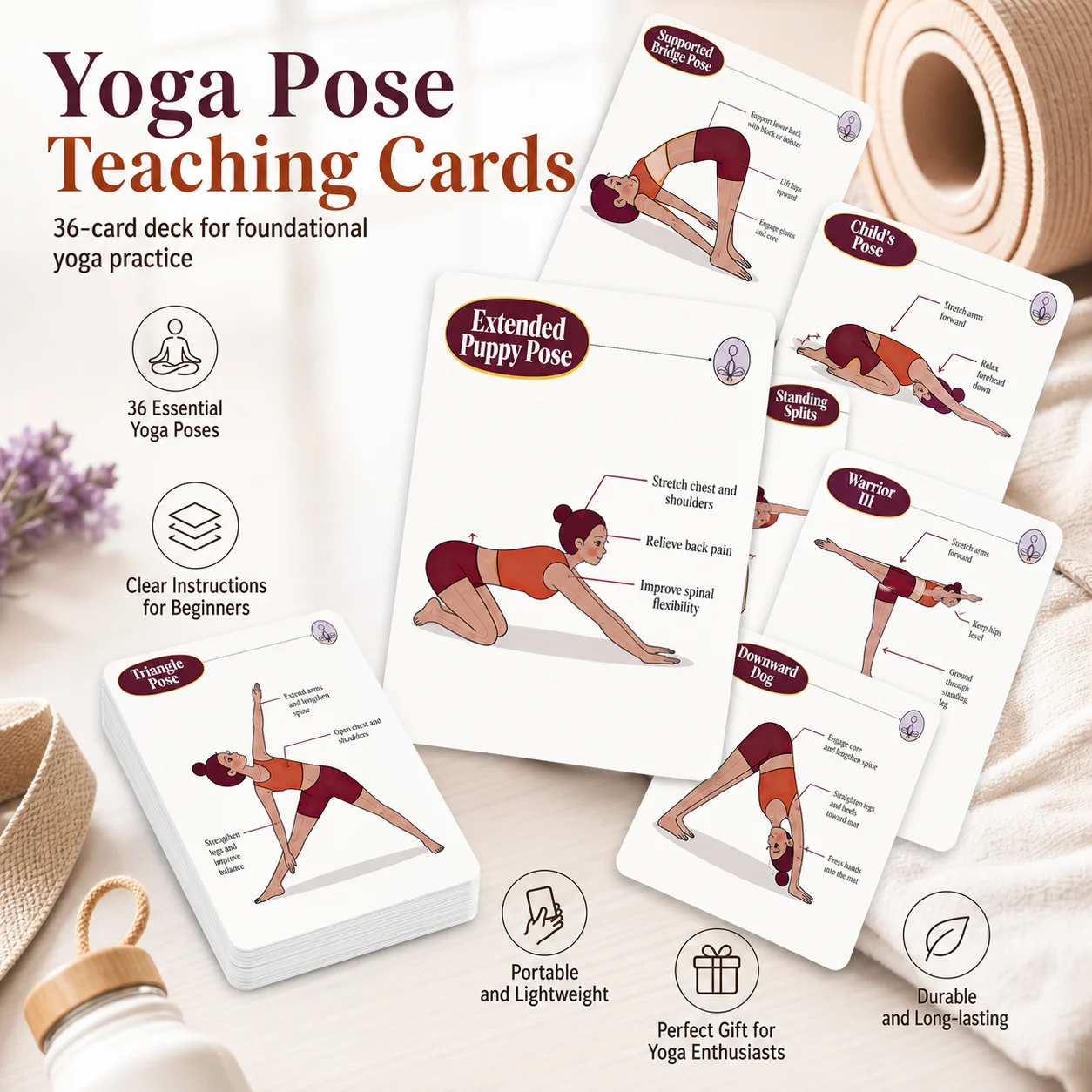 Home Gym Guide - Draagbare yoga-positiekaarten, mat gecoat voor thuisgymnastiek,