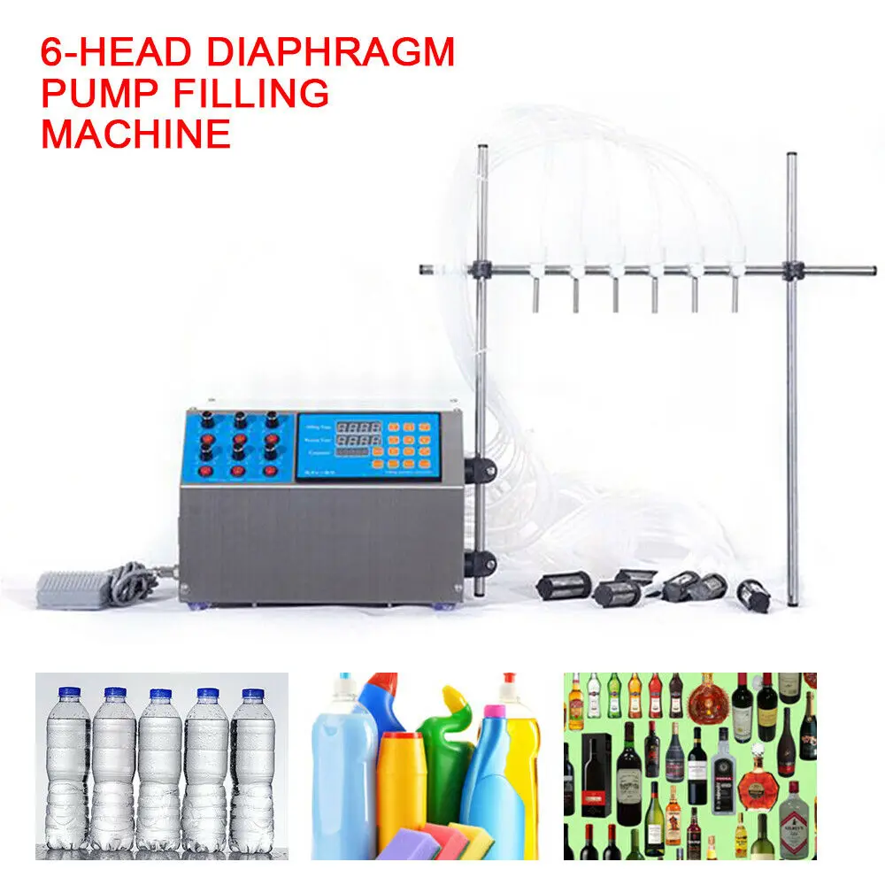 6-Head Liquid Filling Machine Semi-Automatic 5L Bottle Filler Digital Pump LCD Stainless Steel