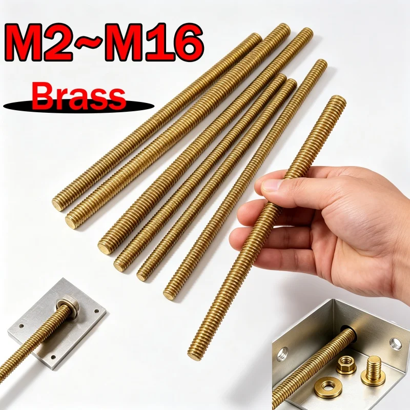 Brass Full Thread Rod M2 M2.5 M3 M4 M5 M6 M8 M10 M12 M14 M16 M18 M20 Coppers Thread Bar Screw Threaded Tooth Strip L=25~500mm
