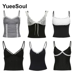 Black Vintage Crop Tops Lace Sleeveless Sexy Corset Top 2024 Summer New Fashion Sweet Cute Fairycore Y2K Aesthetic Tank Top