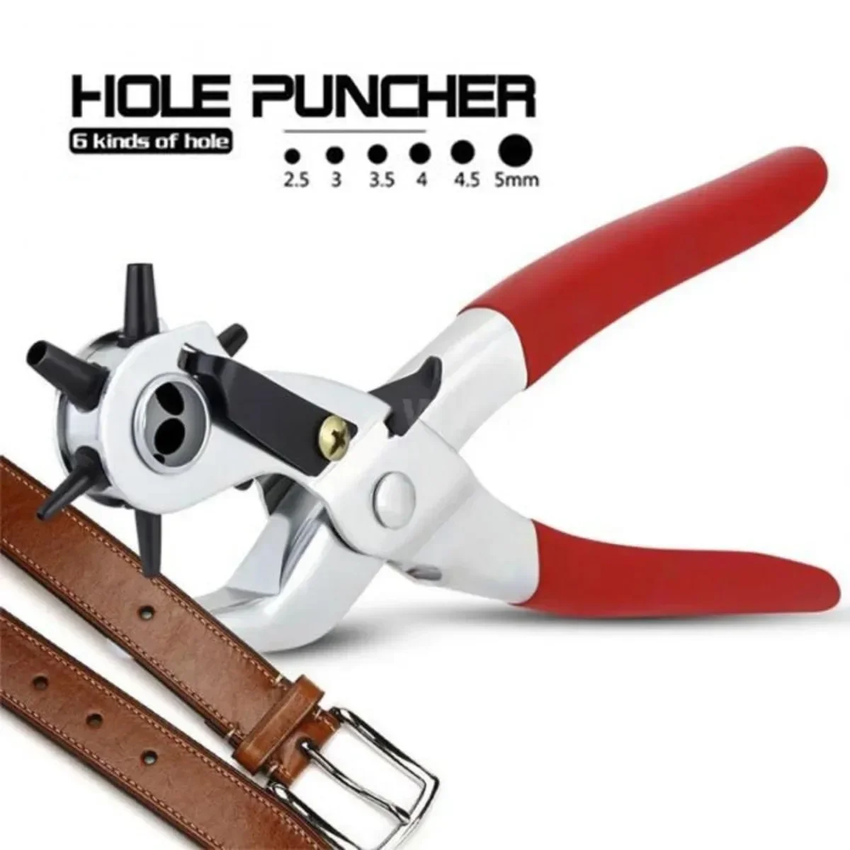 Heavy Duty Hole Puncher 2mm Round Leather Belt Hole Punch Plier Rotatable Universal Handheld Leather Strap Hole Punch Tool