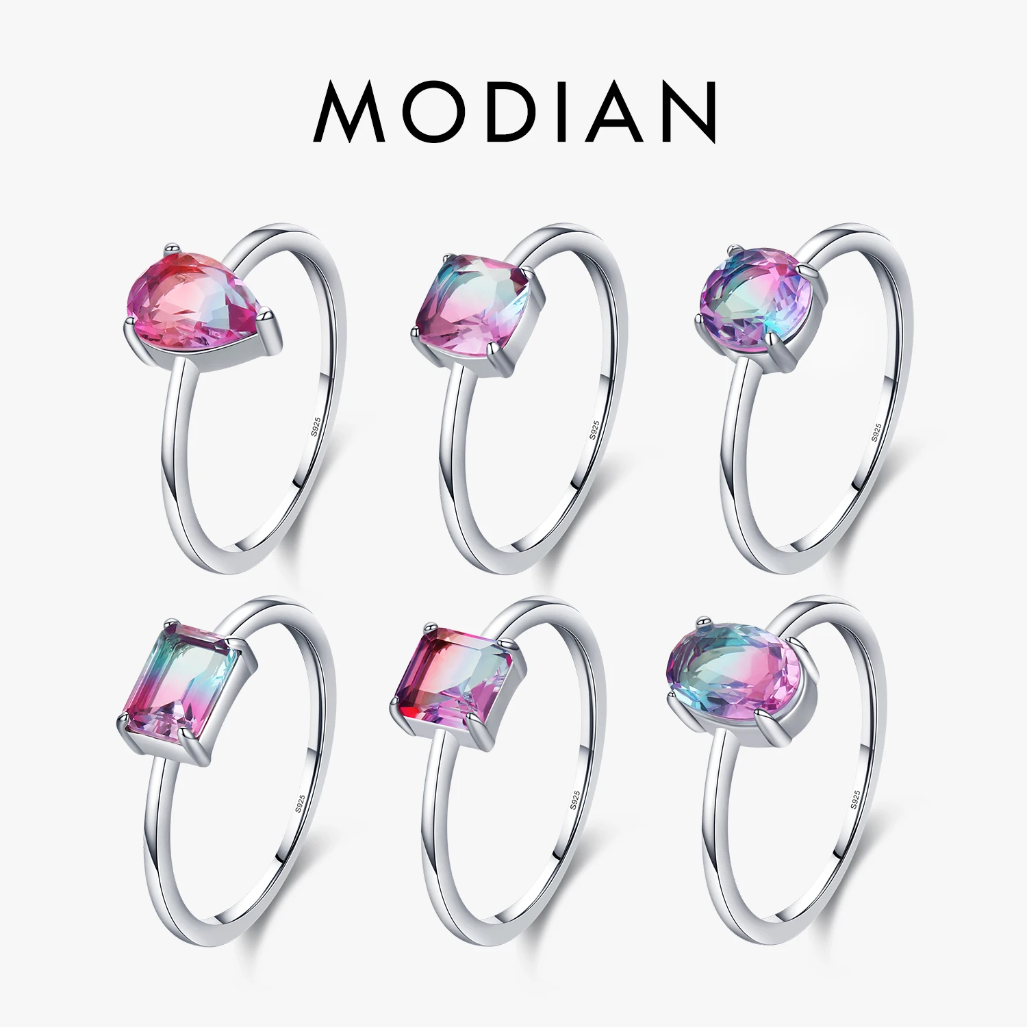 

Modian модное коктейльное цветное кольцо из чистого серебра 925 пробы 6 форм геометрические турмалиновые кольца на палец для женщин изящные ювелирные изделия