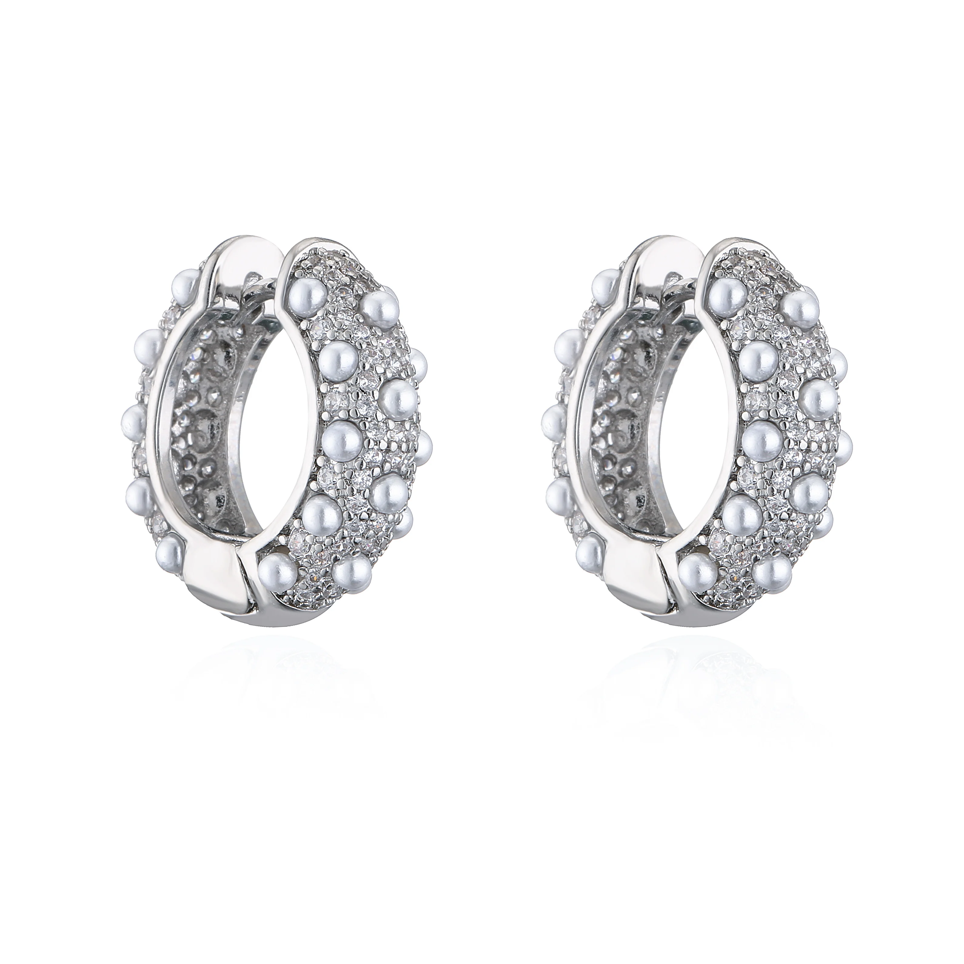 HECHENG, New Style Contracted  Pearl Earrings For Women Round Zircon Geometric Stud Earring Women Party Jewelry