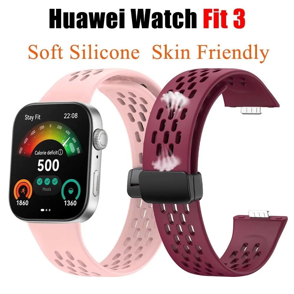 Silicone Breathable Strap For Huawei Watch Fit 3 Sports Bracelet Magnetic Watchband Sport Straps For