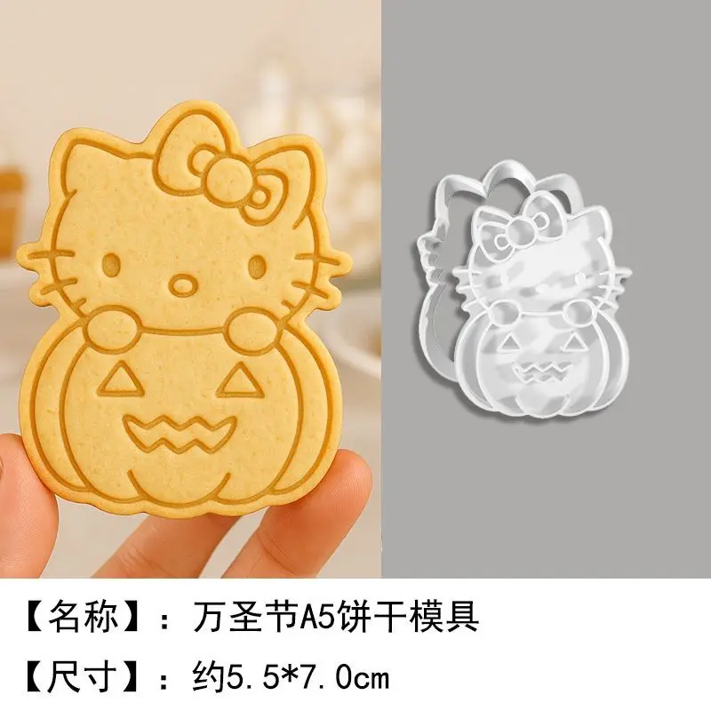 Molde para galletas Kawaii de Halloween Sanrio Kulomi Hello Kitty My Melody, bonitos galletas de dibujos animados, herramienta para hornear prensado 3D, regalos para niñas