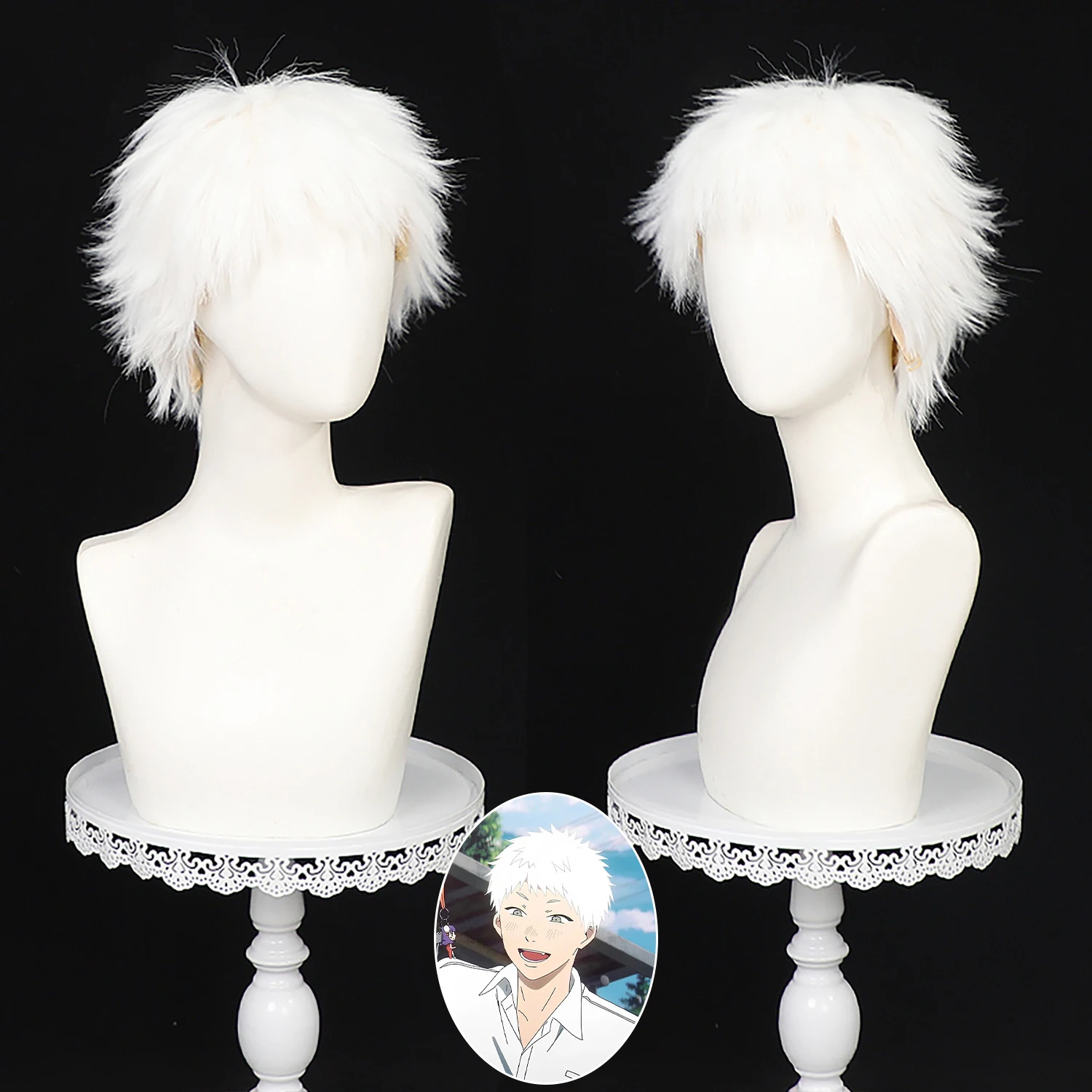 White Spiky Short Cos Wig Hikaru Shido The Summer Hikaru Died Heat Resistant Synthetic Hair Anime Role Play Halloween Costume