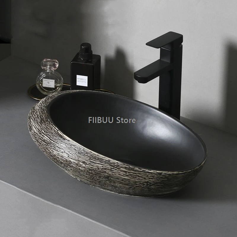 

Multiple Designs Artistic Above Counter Vanity Wash Bowl Sinks Vintage Ceramic Vessel Sink for Bathroom Art Basins Countertop