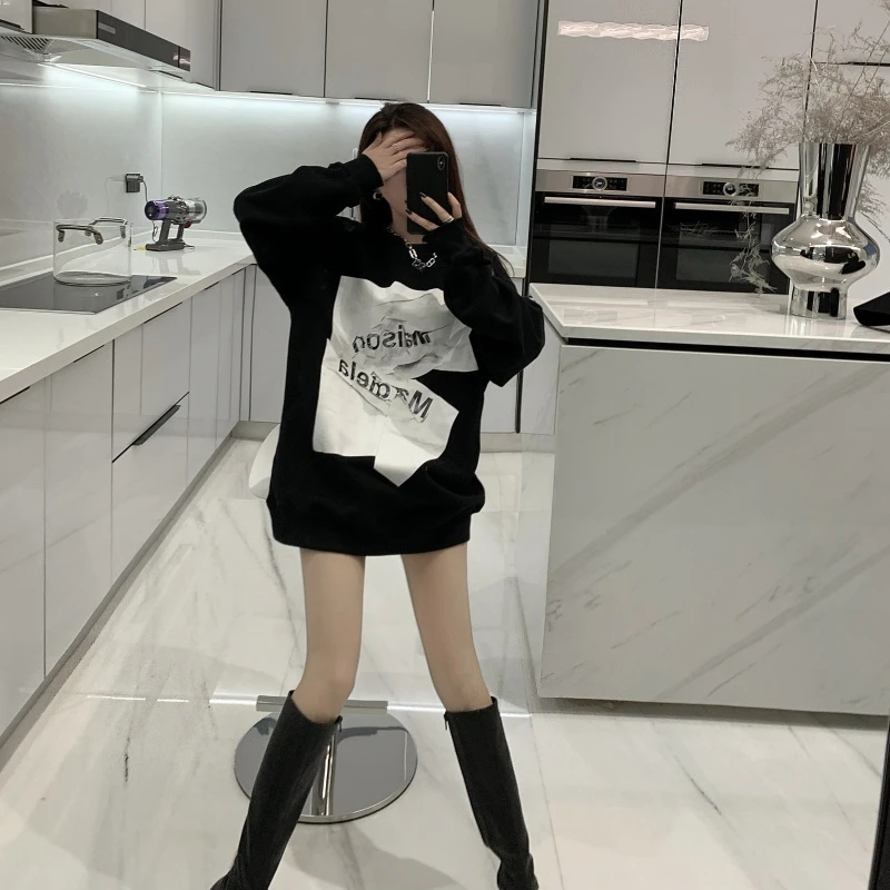 Womens Clothing Black Vintage Street Sweatshirt Hoodie Letter Printing Long Sleeves Casual Warm Baggy Ladies Tops Autumn