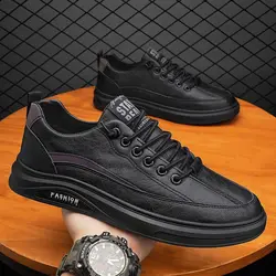 Summer Men's Shoes New Breathable Waterproof Black Lace-Up Flat Sneakers Non-slip Classic Men Soft Leather Shoes Casual Loafers