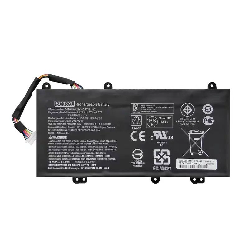 

SG03XL Laptop Battery for HP Envy 17-U M7-U Series TPN-I126 HSTNN-LB7E HSTNN-LB7F 849049-421 849315-850 11.55V 61.6Wh/5150mAh