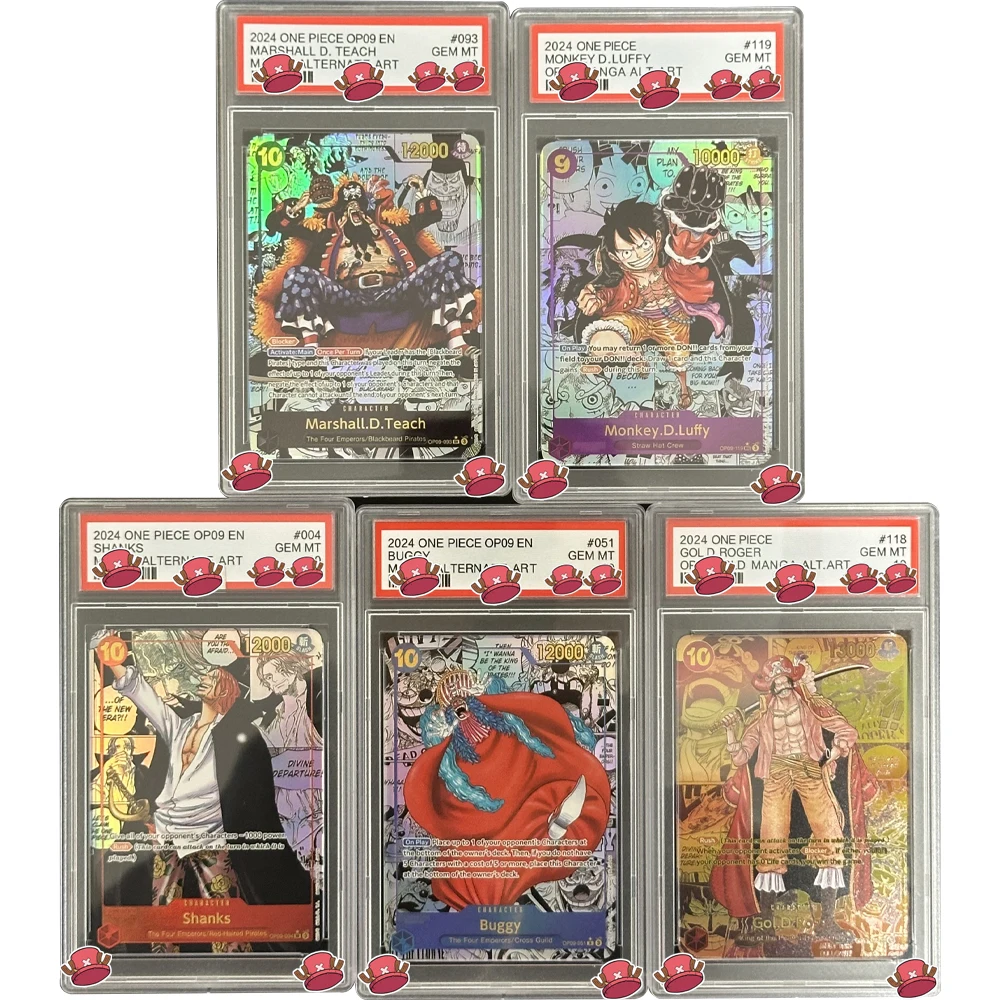 

Anime OPCG Graded Collection Card 2024 OP09 English Shanks Luffy Buggy Manga ALT ART GEM MT 10 Holographic Label Child Gift