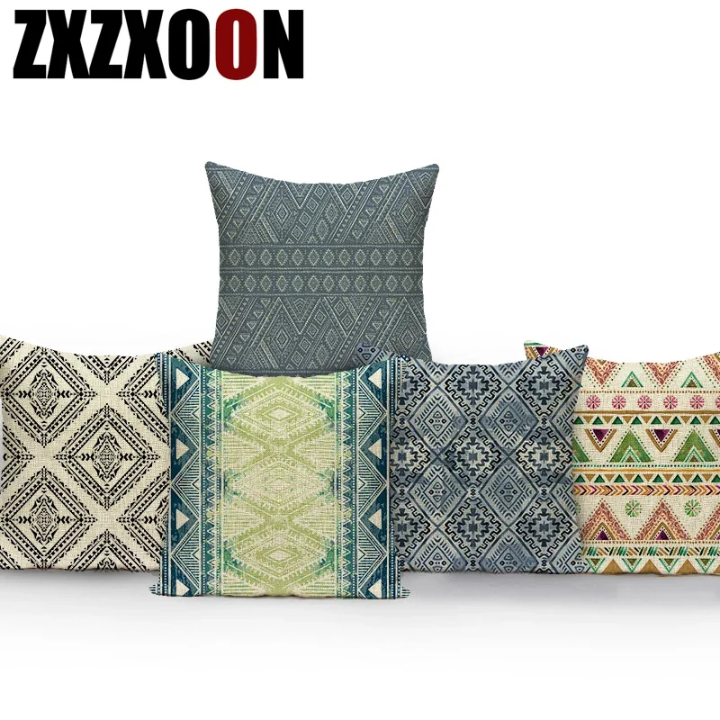 Farmhouse Decor Decoratives Pillows Polyester Mandala Boho Geometric Stripe Pillow Cushion Covers Cojines for Living Room
