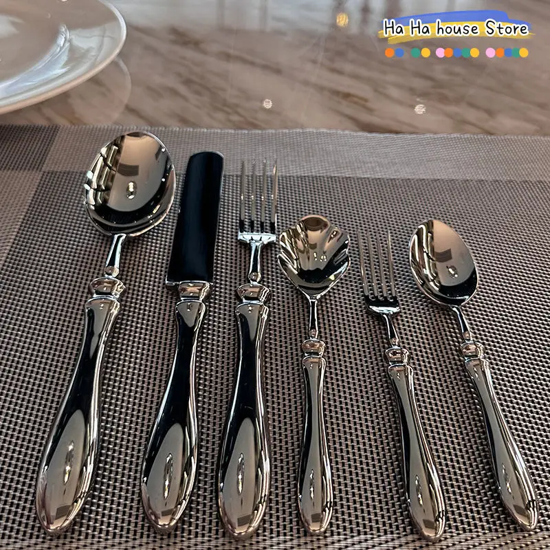 

Light Luxury 316 Stainless Steel Roman Spoon Fork Western Tableware Set Heavy Gourd Handle Stainless Steel Cutlery Set Luxury