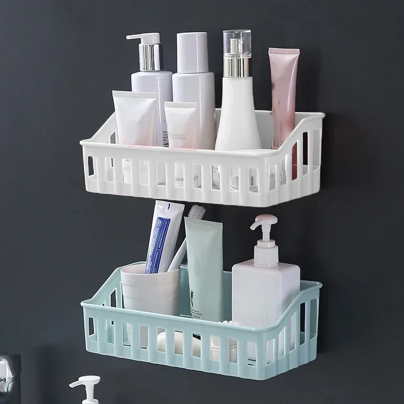 1Pcs Bathroom Organizer Non-perforated Bathroom Shelves Kitchen Plastic Wall-mounted Toilet Sundries Storage Rack Corner Shelf