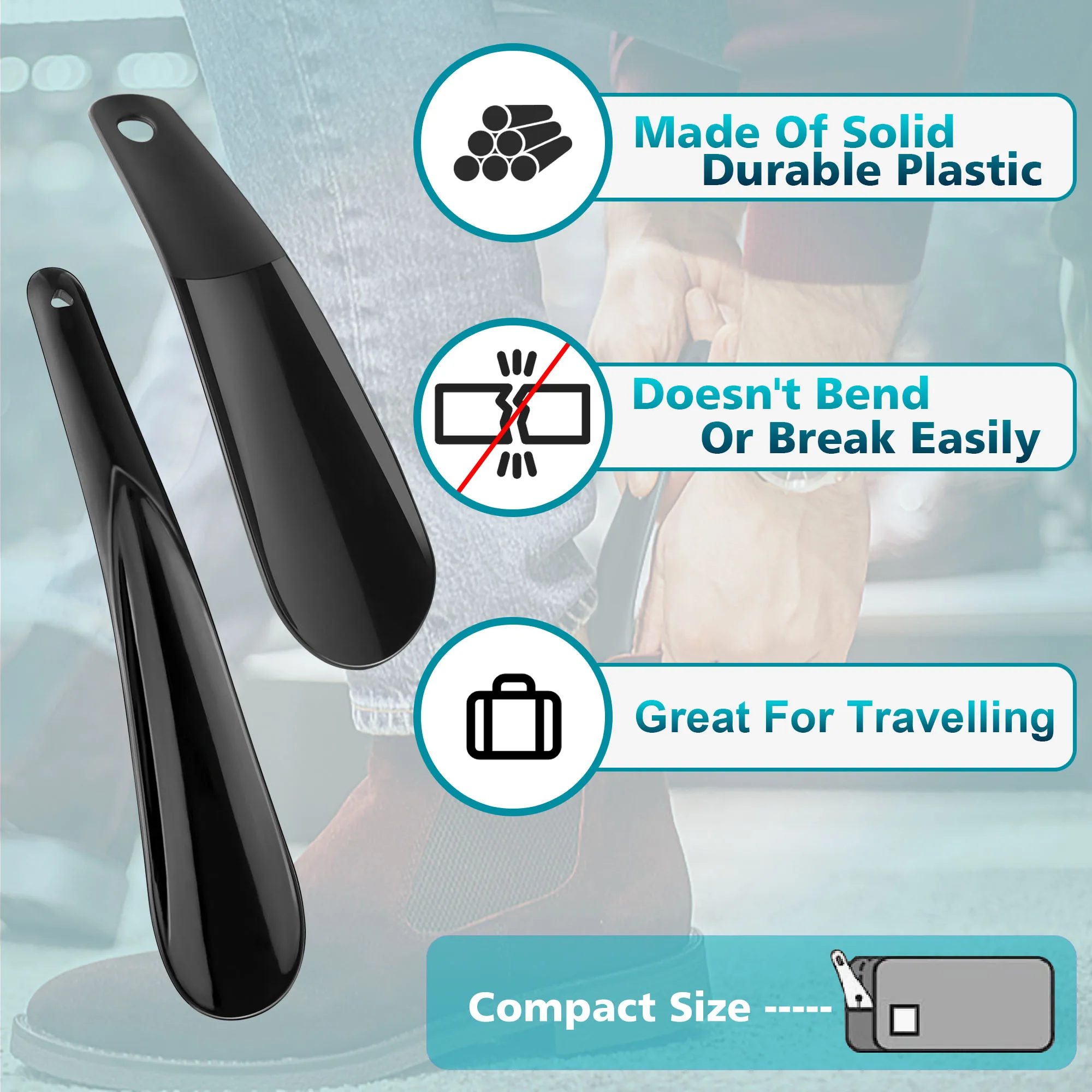 6.29‘’  7.87‘’ Lightweight Plastic Shoehorn with Travel Shoe Horn Helper for Men Women-Kids Aid Accessories