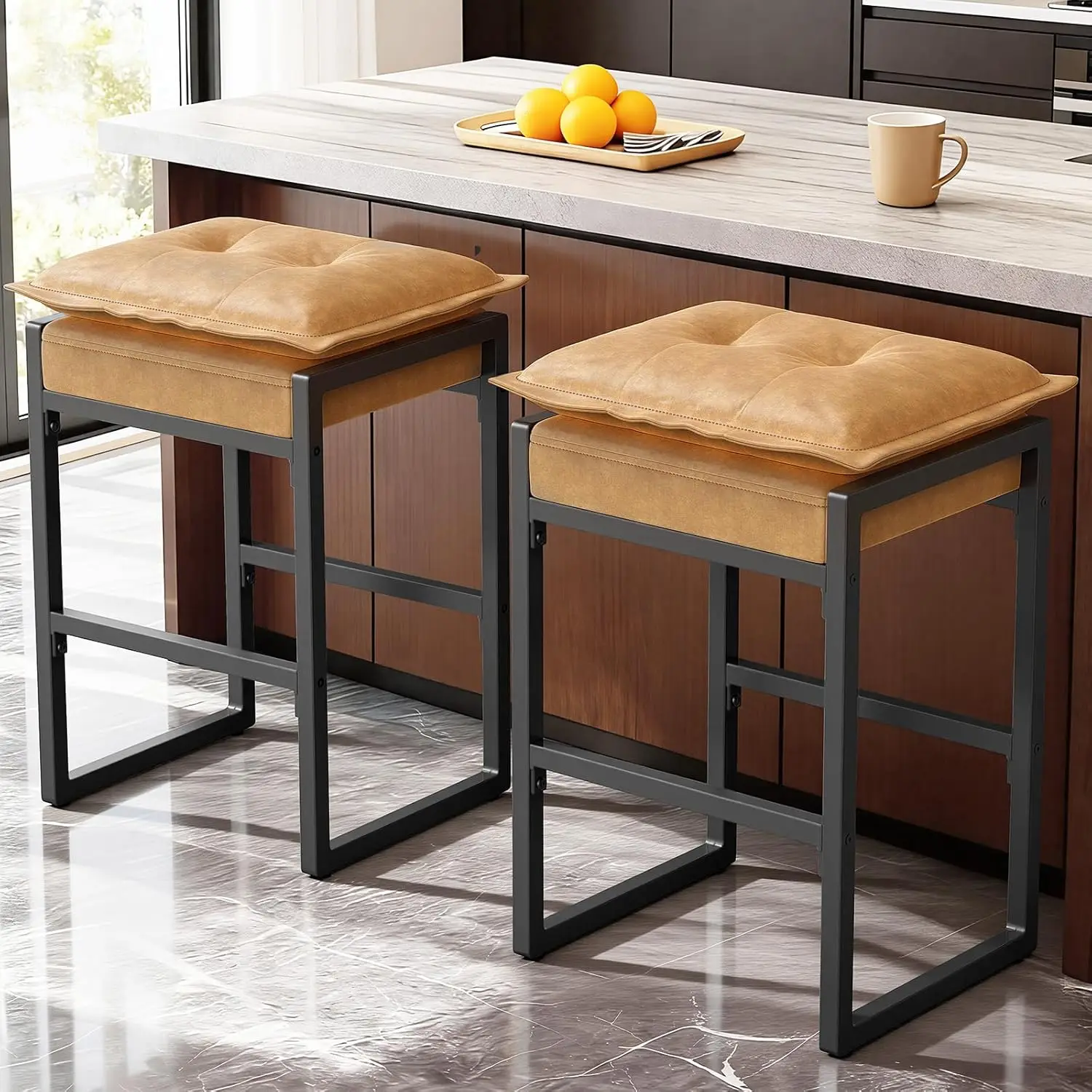 

Barstools with Double Cushion Comfortable Seating, Modern Bar Stools Set of 2 with Footrest, Counter Height Bar, Customized