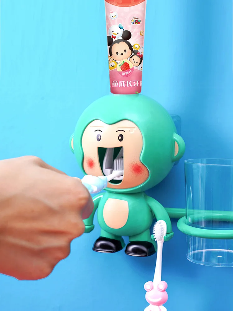 Adult lazy children toothpaste squeezing device full automatic cute cartoon toothpaste toothbrush hole free wall hanging