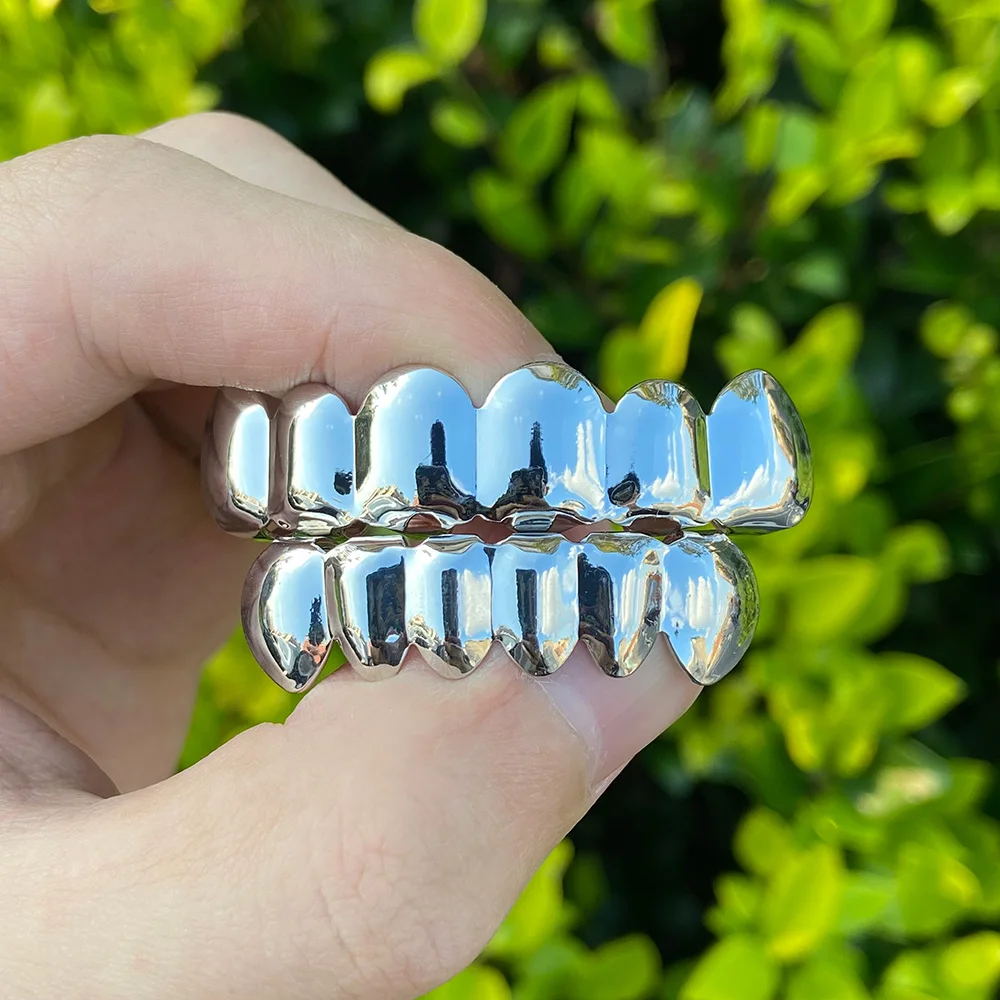YOUNGX Classic 6/6 Glossy Teeth Grillz Hip Hop 14K Gold Plated Tooth Caps For Women Men Body Jewelry Cosplay