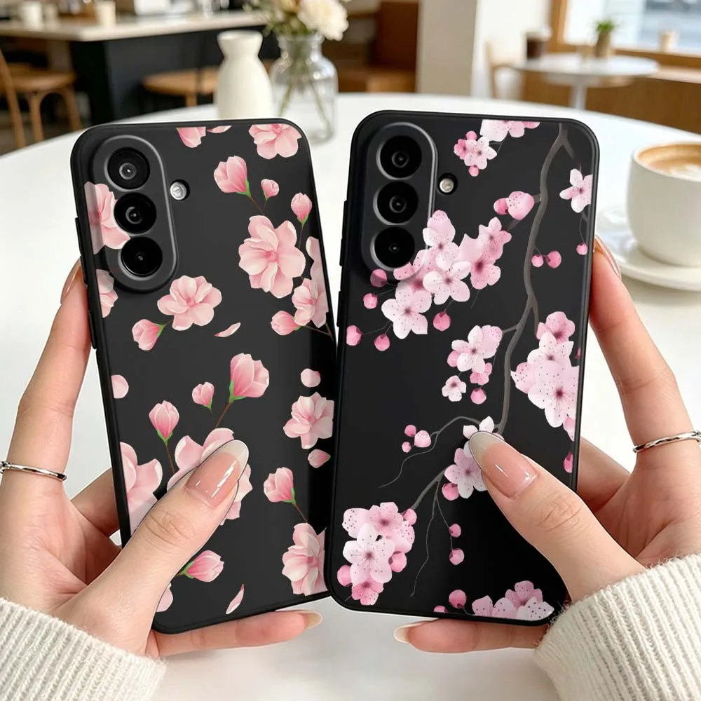Pink Cherry Blossom Pattern Phone Case For Samsung Galaxy A71 A56 A55 A54 A53 A51 A50 A41 A40 A20e A16 A06 A05 Black Cover