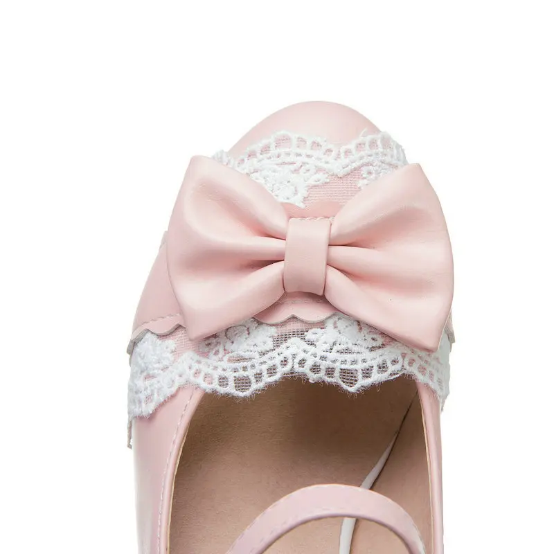 Sweet Bowknot Women's Shoes Comfort Buckle Thick High Heels Round Toe Girls Lolita Mary Jane Shoes Woman Party Wedding Shoe34-43