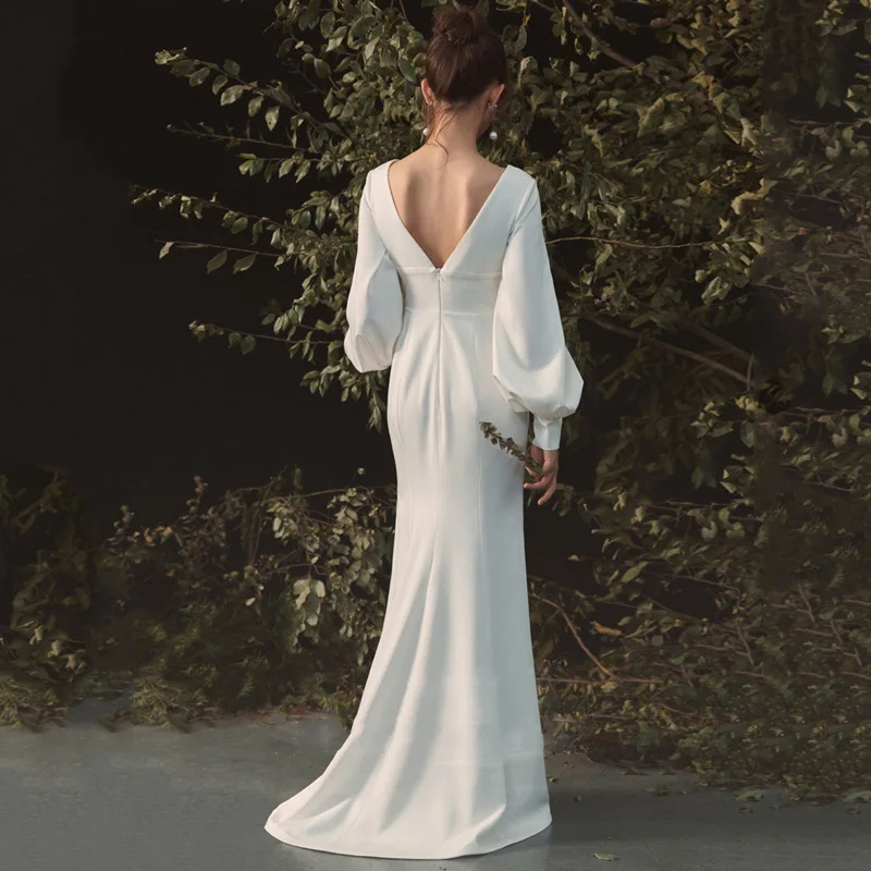 B2101 Abito da sposa personalizzato 2024 autunno nuova sposa abito da sposa leggero in raso lungo fino al pavimento