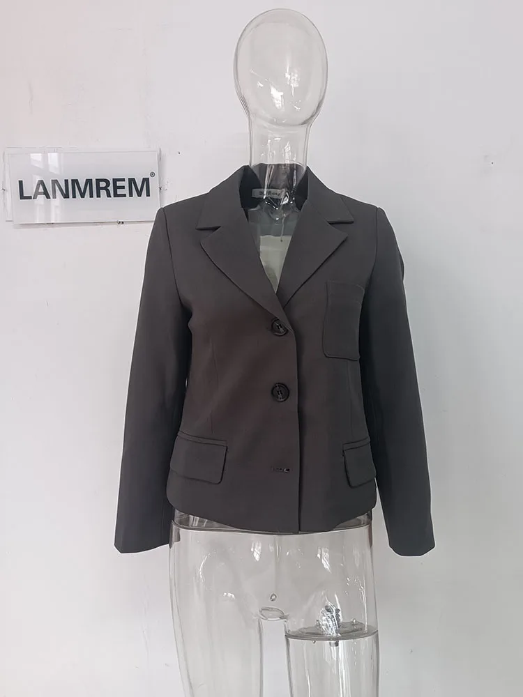 LANMREM Short Blazer Coat For Women Long Sleeves Single Breasted Pockets Office Lady Chic Clothing 2024 Summer New 2DA5309