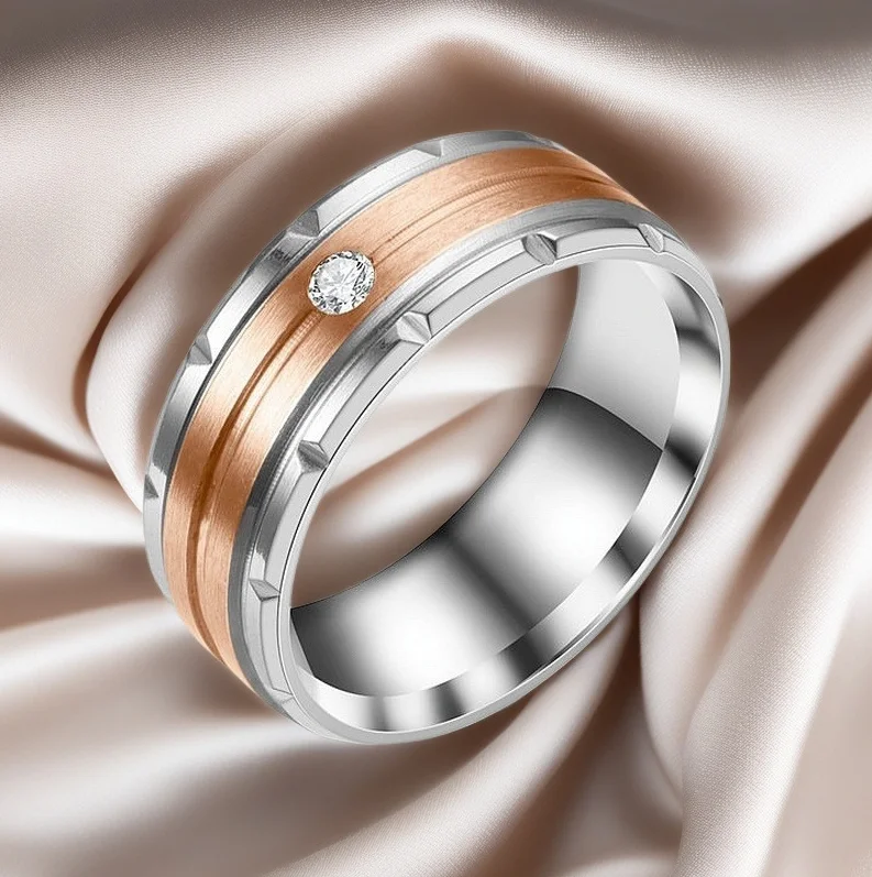 Fashionable temperament titanium steel men's rings European and American popular couple diamond ring men's wedding ring