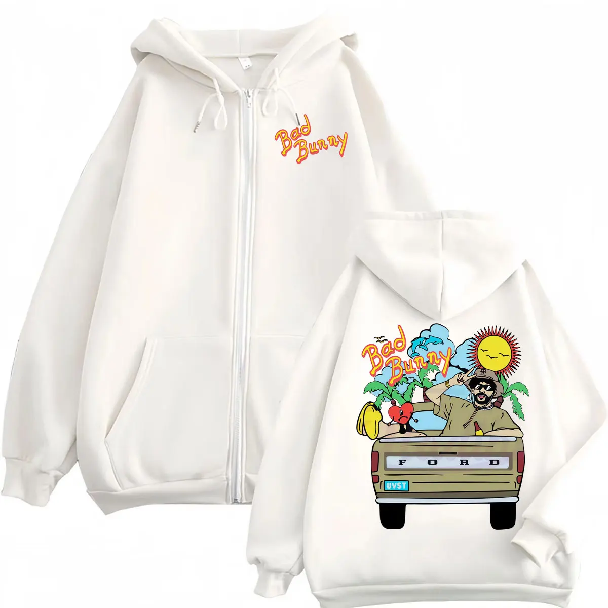 Rapper Bad Bunny Graphic Zipper Hoodies Harajuku Y2k Oversized Zip Up Pullovers Men Women Clothing Fashion Hip Hop Sweatshirts