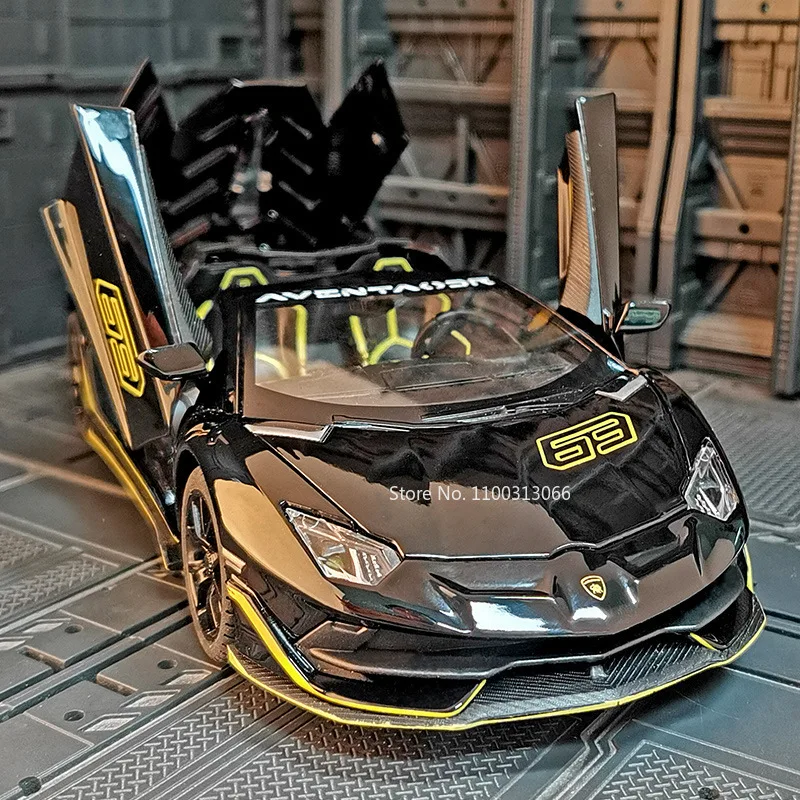 Lambo-modelo de coche deportivo de aleación SVJ63 para niños, juguete de fundición de Metal, luz de sonido, función de retroceso, 1:24