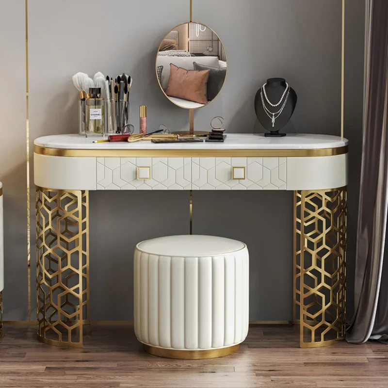 Nordic Modern Minimalist and Exquisite Marble Dressing Table and Dressing Mirror Stool Combination Cross Dresser