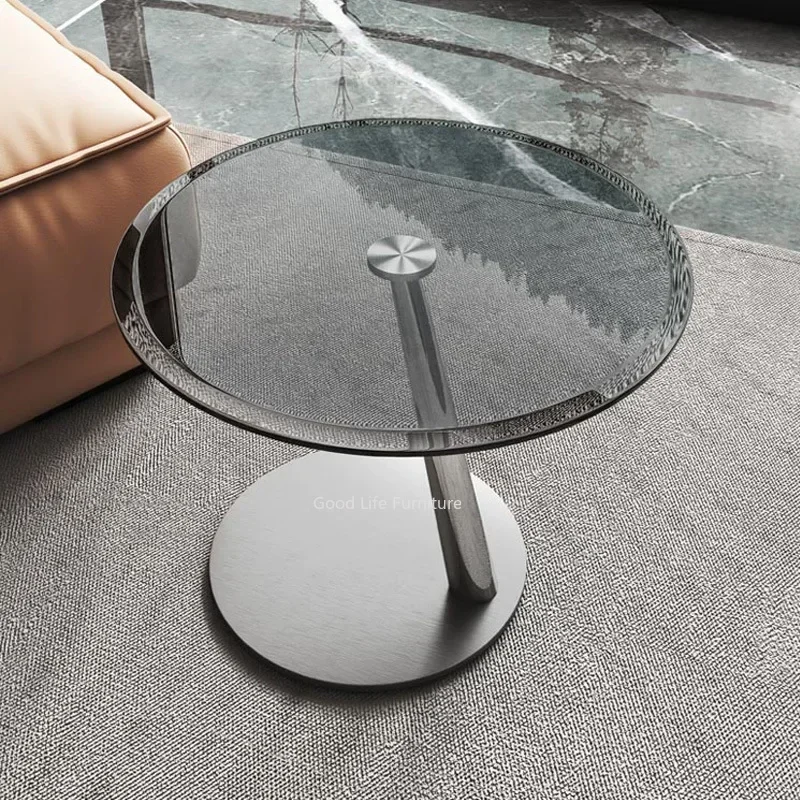 Luxury Minimalist Tempered Glass Small Coffee Table Small Household Living Room Corner A Few Stainless Steel Sofa Side A Few