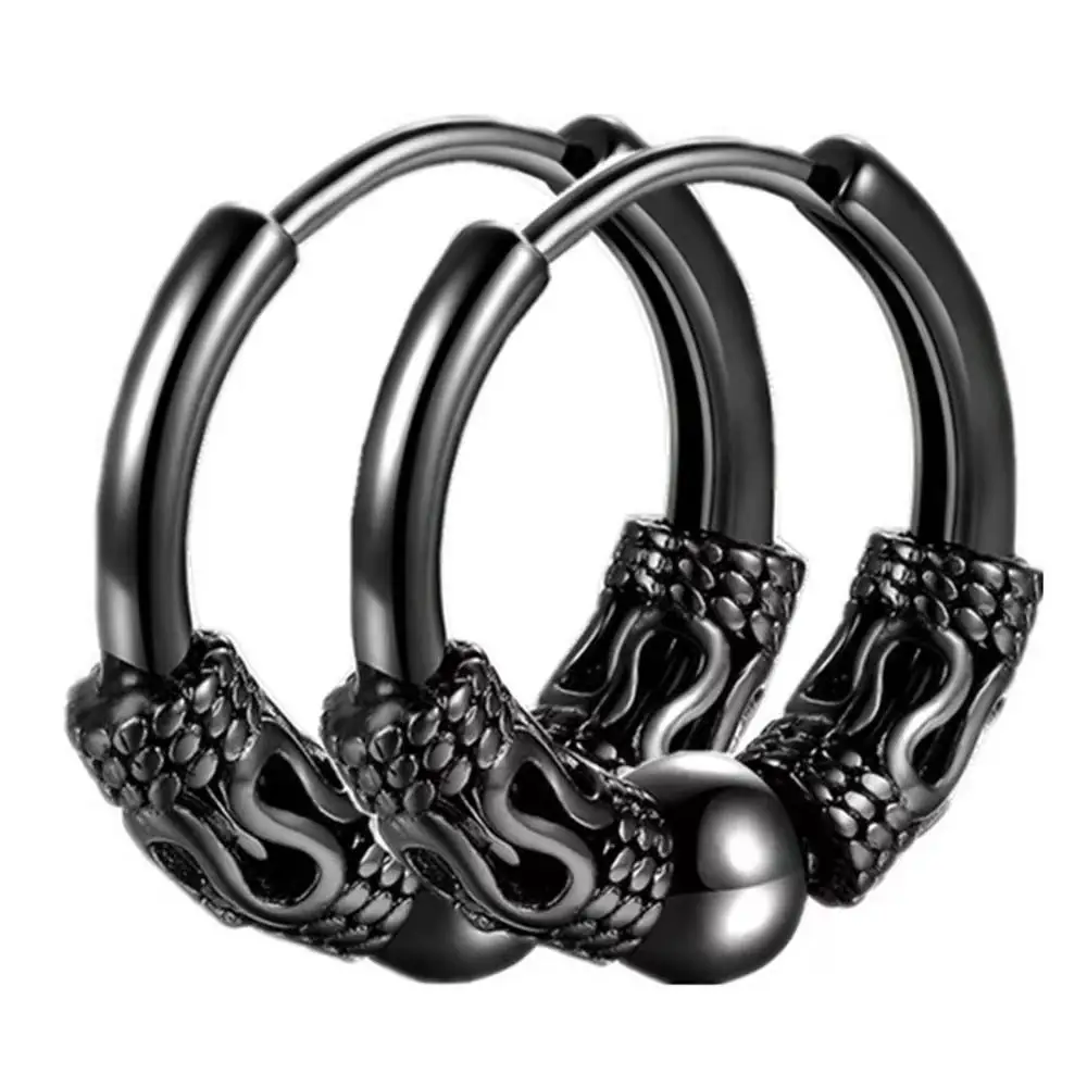 Punk Stainless Steel Round Circle Totem Hoop Earrings For Men Women Not Fade Ear Rings Hip Hop Male Jewelry