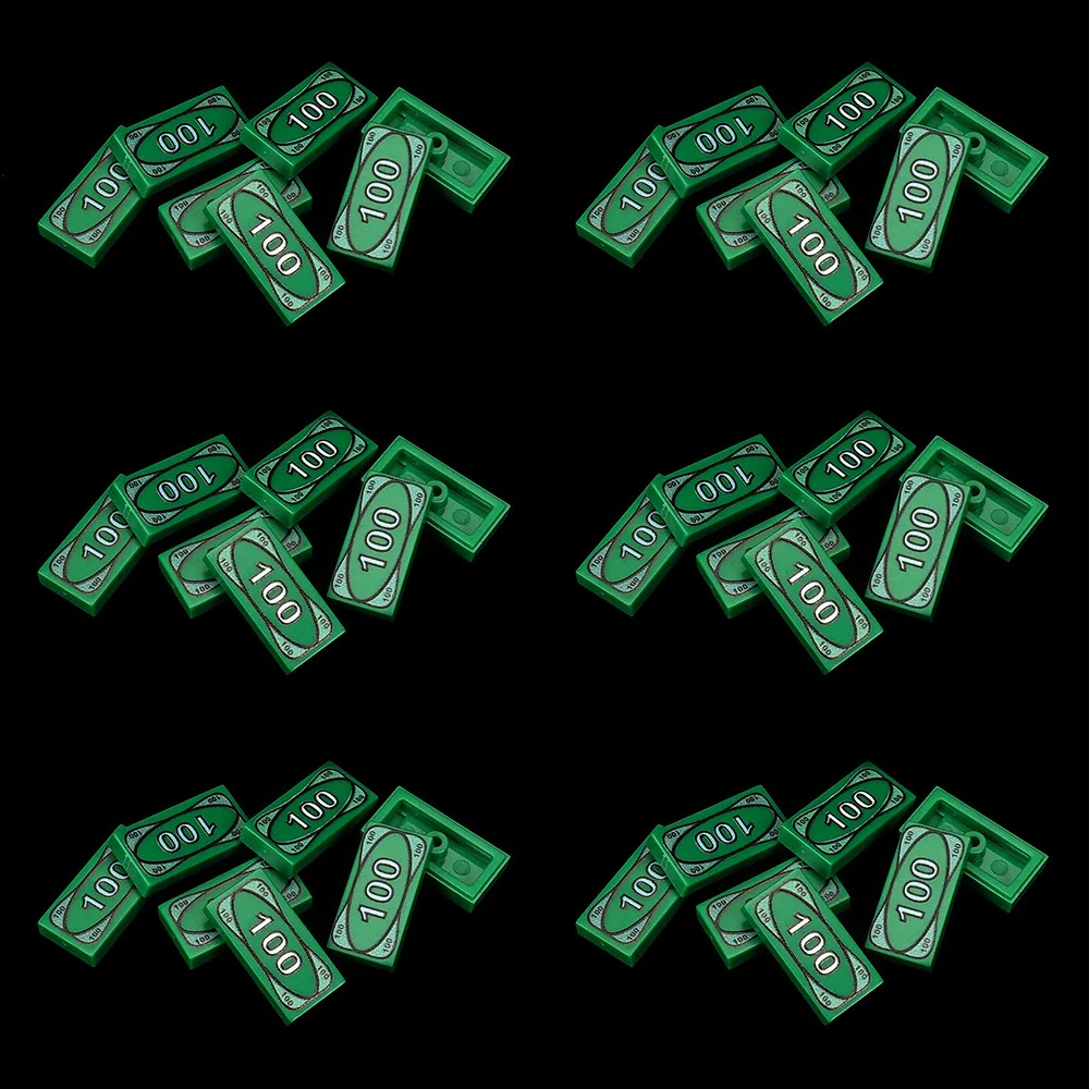 MOC 10 PCS 3069 Green 100 Dollars Banknote Printed Pattern Building Blocks Compatible Accessories Toys Children Birthday Gifts