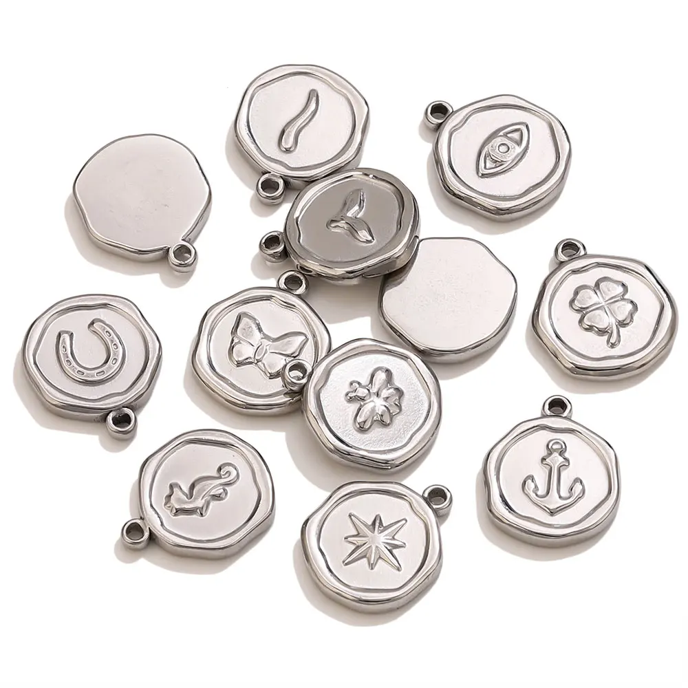 5pcs Stainless Steel Round Charm Starfish Conch Heart Eye Shell Starfish Pendant for DIY Earrings Necklace Jewelry Accessories view 6