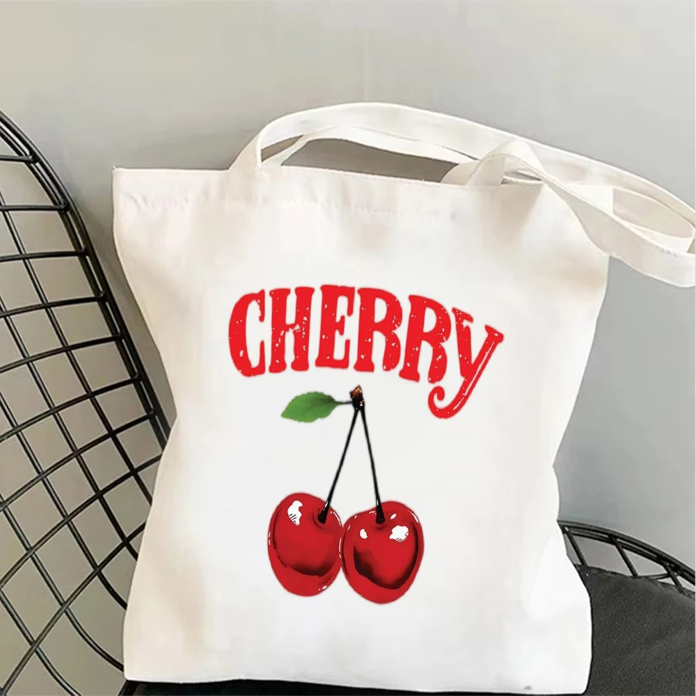 Cherry Print Canvas Tote Bag Casual Shoulder Bag with CHERRY Lover Club Graphic Grocery Handbag for Students and Women