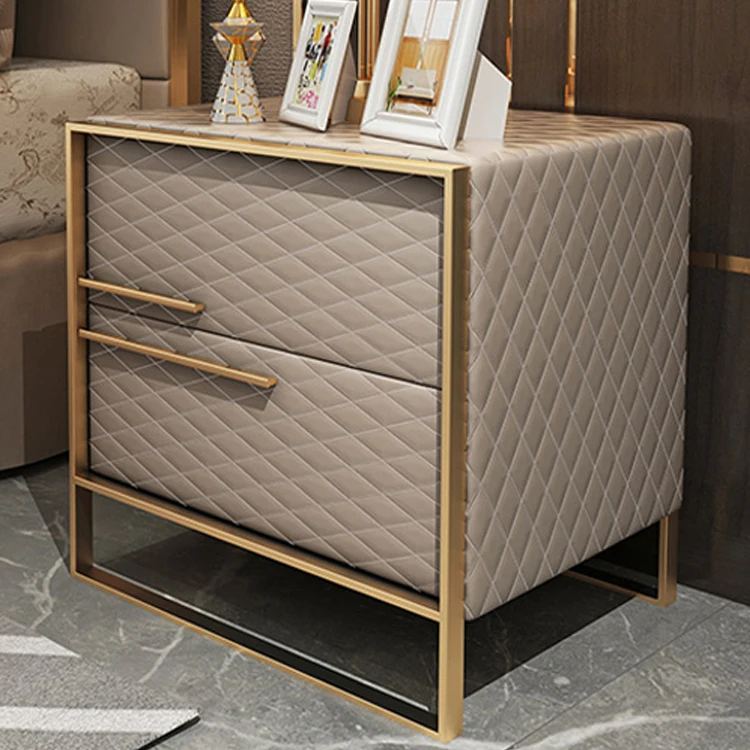 Modern Bedside Table Luxury Bedside Table Gold Stainless Steel Leather Bedside Table Bedroom Furniture