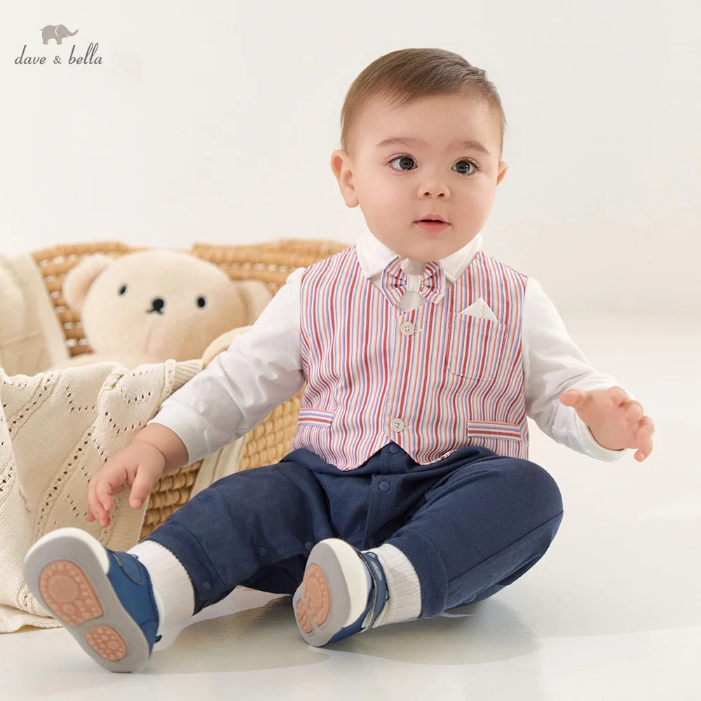 Dave Bella Babies Romper New Born Boys Autumn One-pieces Clothes Jumpsuit For Children's Gentle Bodysuit Formal Stripe DB1261749