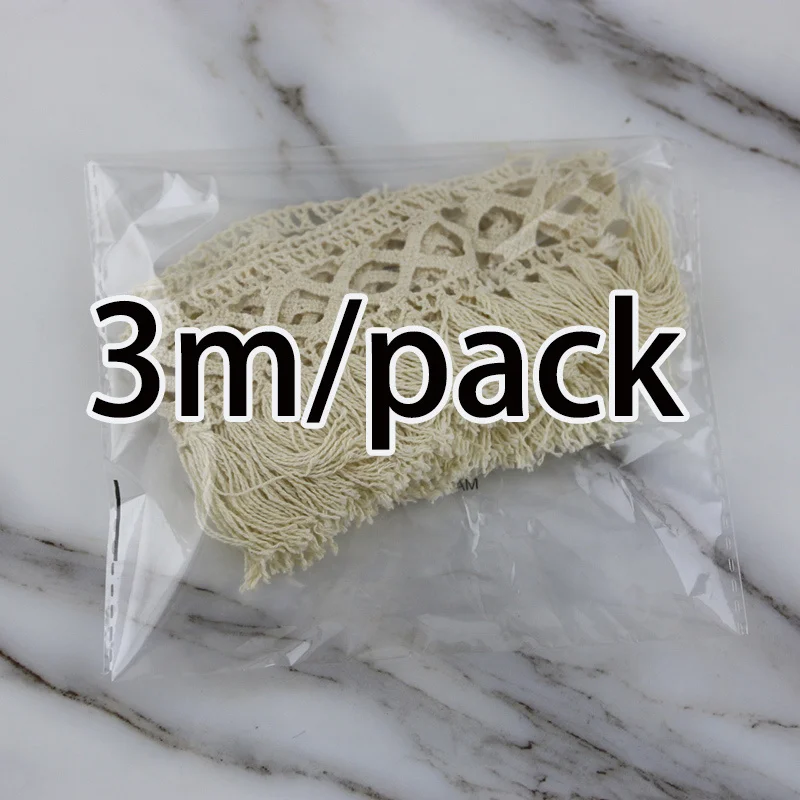 (3 Meters/bag) Tassel Lace Cotton Fabric Beige Ribbon Hollow Cut Bohemian Style Clothing Sewing Handmade Materials Versatile