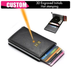 Customized Initials Name New Rfid Mini Card Wallets Card Holder Wallet Men's Purses Personalized Leather Wallet DIY Engraved